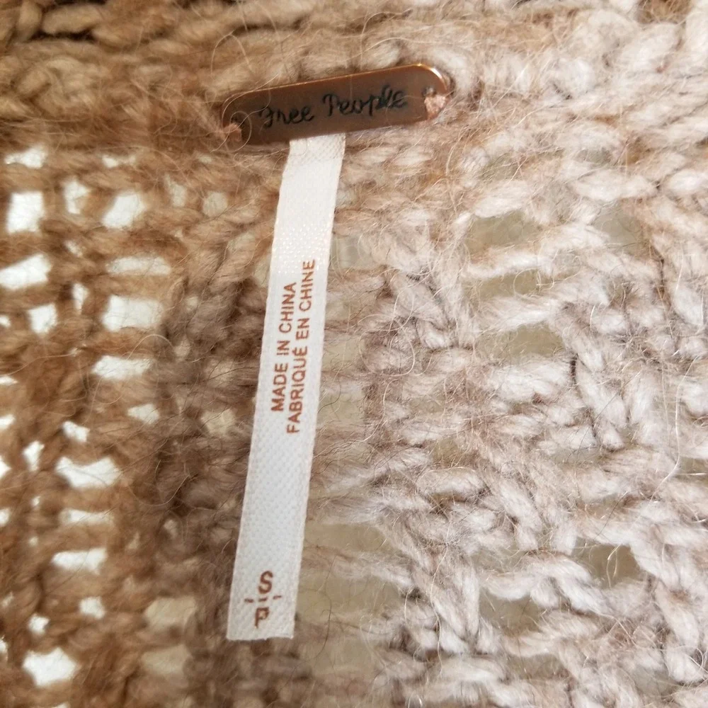 Free People Cardigan Sweater Womens S Taupe Alpaca Wool Blend Chunky Knit